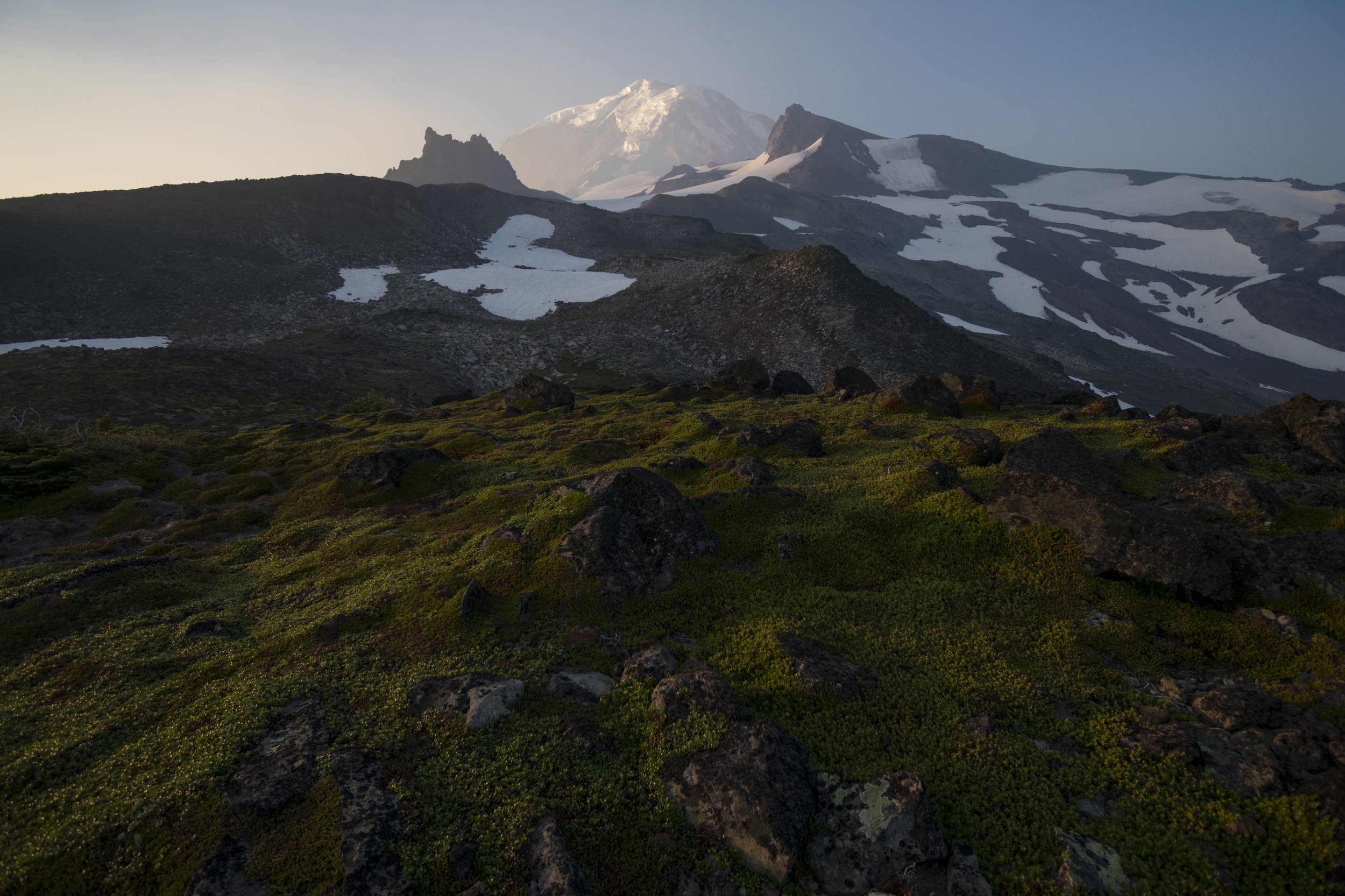 Foggy sunrise above Spray Park